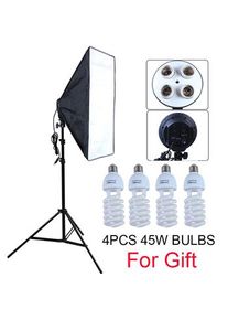 Photo Studio Diffuser 50*70cm Softbox E27 4 Lamp Holder Continuous Lighting Soft Box Kit include Light Stand with 45w Bulbs