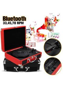 Plastic Wood Retro 33/45/78 RPM bluetooth PH/ INT/ BT 2.0 Suitcase Turntable Vinyl LP Record Phone Player 3-Speed 3.5mm AUX IN