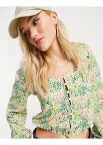 MONKI Ulrika organic cotton garden print jersey blouse in multi