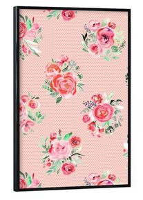 Poster with black frame "Sweet Romantic Roses Bouquets" artboxONE Framed Poster