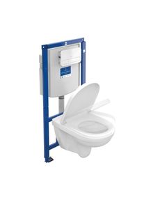 Villeroy & Boch Villeroy & Boch O.novo Pack WC suspendu ViConnect, fond creux L : 56 l : 36 cm, bride plate, avec abattant plaque de déclenchement blanche 5660D301