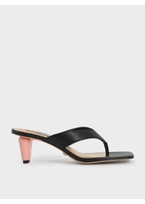 Leather Sculptural Heel Thong Sandals