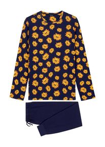 HOM Heren Pyjama lang ' Luberon ' donkerblauw / geel S