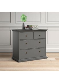 Home Affaire , Kommode &raquo;Paris&laquo;, mit vier Schubladen, im romantischen Landhaus-Stil, aus sch&ouml;nem Holzfurnier, Breite 96,2 cm , grau , matt grau