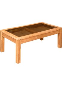 Andas , Couchtisch »Freyr«, aus massivem Eichenholz, mit einer schönen Glastischplatte, Breite 118 cm , beige , natur