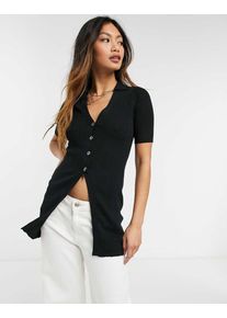 Fashion Union knit button front collar shirt co-ord-Black