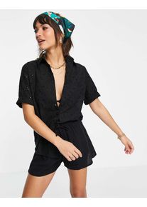 Fashion Union broderie anglaise beach shirt in black