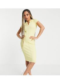 Missguided ribbed midi dress with collar in lemon-Yellow