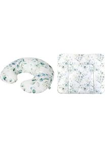 Rotho Babydesign , Wickelauflage »Natural Leaves«, (Set, 2 tlg.), inklusive Stillkissen Mini; Made in Europe , weiß , weiß-grün