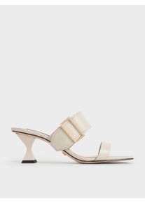 Leather Metallic Buckle Spool Heel Mules