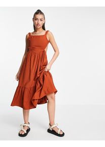 Fashion Union backless midi smock dress with ruffle detail-Brown