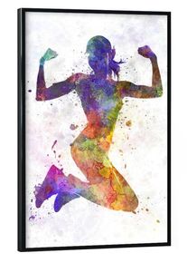 Poster with black frame "Woman runner jogger jumping" artboxONE Framed Poster