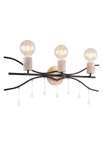 Globo NOLE Wandleuchte Holz hell, Schwarz, 3-flammig