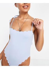 Fashion Union square neck swimsuit with skinny straps in pastel blue