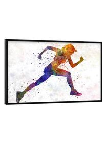 Poster with black frame "Woman runner jogger running" artboxONE Framed Poster