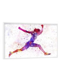 Poster with white frame "Woman runner jogger running-h" artboxONE Framed Poster
