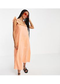 Only Exclusive midi beach dress with frill detail in orange