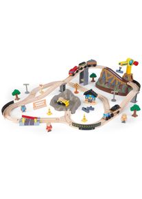 KidKraft® Spielzeug-Eisenbahn »Eisenbahnset Baustelle Mit Aufbewahrungsbox« bunt, Spielset mit Brücke und Aufbewahrungsbox