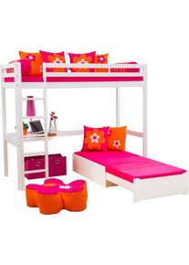 Hoppekids , Bett &raquo;Flowerpower&laquo; , pink , wei&szlig;, pinkfarben