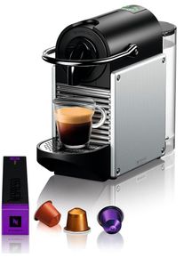 Nespresso , Kapselmaschine &raquo;De'Longhi Pixie EN 124.S&laquo;, nur 11 cm breit mit Seitenteilen aus recycelten kapseln , silberfarben , Kaffeemaschine