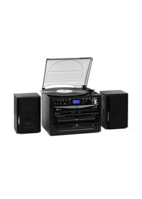 Auna , Stereoanlage 20W max. Vinyl CD Kassette BT FM/DAB+ , schwarz , Doppel-Kassettendeck mit Aufnahme-Funktion