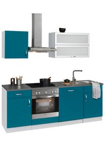 Wiho-Küchen Wiho Küchen Küchenzeile »Amrum«, Mit E-Geräten, Breite 220 Cm blau, Größe B: 220 cm B: 220 cm made_in_germany, Pflegeleichte Oberfläche