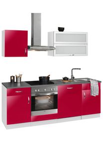 Wiho-Küchen Wiho Küchen Küchenzeile »Amrum«, Mit E-Geräten, Breite 220 Cm rot, Größe B: 220 cm B: 220 cm made_in_germany, Pflegeleichte Oberfläche