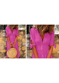 V-Neck Button Summer Dress - 6 Colours & 4 Sizes