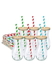 6 x WECK 290 ml sapfles RR60 met houten deksel en 100 ecologische papieren ri...