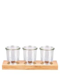 Dienblad van massief elzenhout inclusief 3 Weck stortglazen 160ml RR60