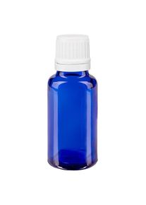 Blauwe glazen flessen 20ml met wit sluiting OV