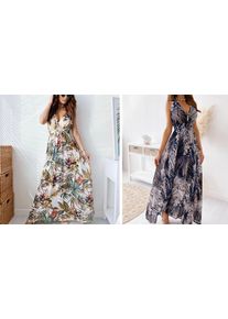 Floral V-Neck Long Summer Dress - 4 Colours & 4 Sizes