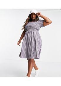 Urban Threads Plus checked summer dress with shearing-Pink