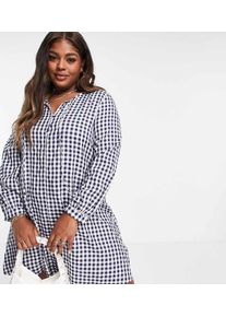 Urban Threads Plus checked shirt dress in navy gingham-Blue