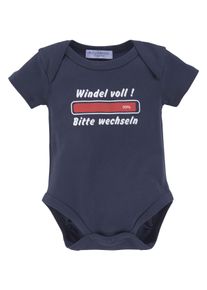 Klitzeklein , Kurzarmbody &raquo;Windel voll...&laquo;, aus Bio-Baumwolle , blau , 74/80 , Body von Klitzeklein f&uuml;r Babys