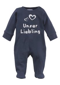 Klitzeklein , Schlafoverall &raquo;Unser Liebling...&laquo;, aus Bio-Baumwolle , blau , 50/56 , Schlafanzug von Klitzeklein f&uuml;r Jungen