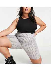 Urban Threads Plus ribbed legging shorts co-ord in polka dot-Grey