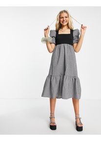Urban Revivo check print midi dress with peplum hem in black