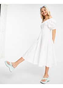 Urban Revivo off shoulder gathered waist midi smock dress in white