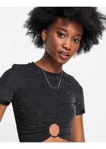 Urban Revivo ring detail cropped t-shirt in black