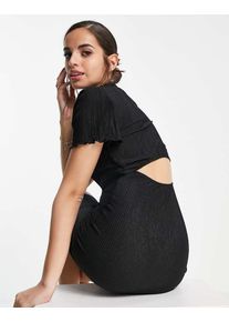 Urban Revivo plisse lettuce hem mini dress in black