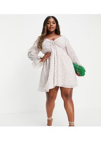 Forever New Curve sweetheart tiered romantic sleeve mini dress in ditsy floral-Multi