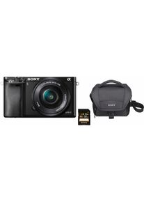 Sony , Systemkamera »Alpha ILCE-6000L«, SEL-P1650, 24,3 MP, WLAN (Wi-Fi)-NFC, Gesichtserkennung, HDR-Aufnahme, Makroaufnahme , grau , Sony SF-32UX2...