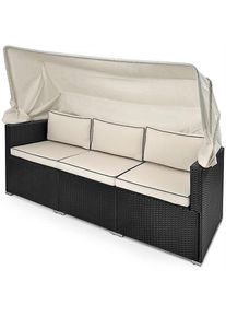 Casaria® Divano da esterno nero-crema polyrattan 210x70x70cm