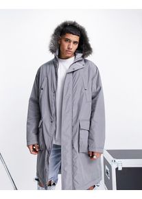 ASOS DESIGN parka jacket with faux fur trim hood in grey