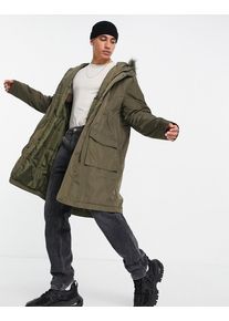 ASOS DESIGN parka jacket in green with faux fur trim hood