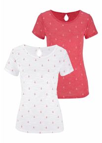Beach Time, Damer, Shirts, Orangerød / Hvid, Størrelse XS