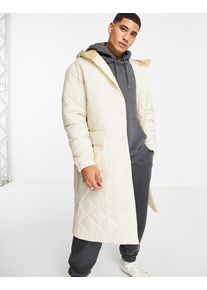 ASOS DESIGN quilted parka jacket in stone-Neutral