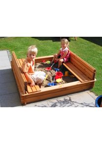 Promadino , Sandkasten &raquo;Donald&laquo;, BxLxH: 140x140x24 cm, mit klappbarer Abdeckung , braun , honigfarben