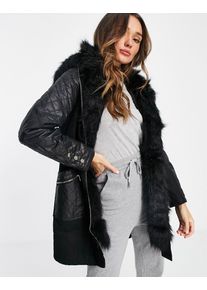 River Island faux fur lined parka jacket in black